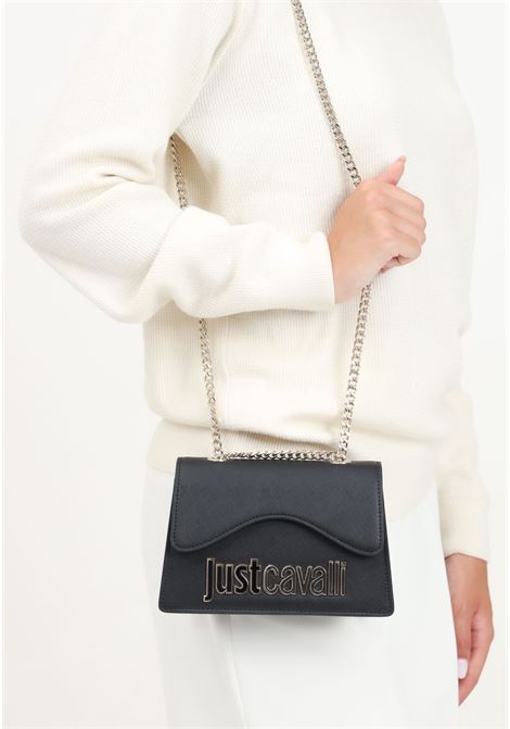 Black women's shoulder bag with two-tone metallic logo JUST CAVALLI | 77RA4BB7ZS766899